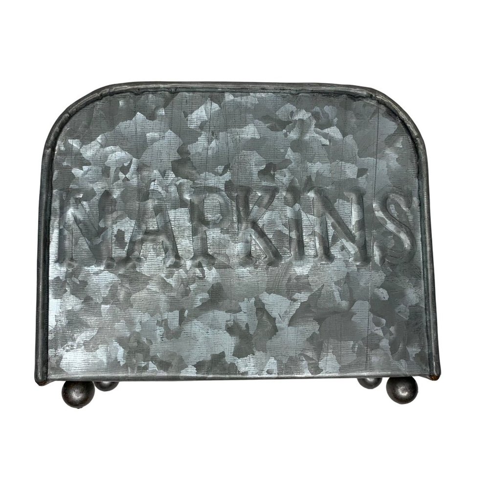 Fiddle and Fern Galvanized Napkin Holder Modern Farmhouse Rustic Kitchen Dining